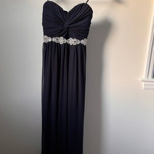 City Triangle Strapless Prom Dress with Beading and Ruched Bust